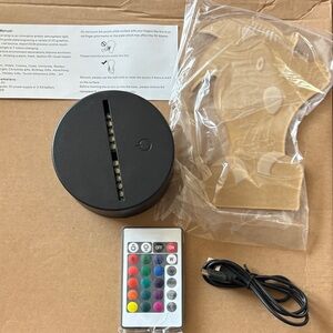 3D LED Acrylic Night Light with Remote - Black Base, Clear Acrylic